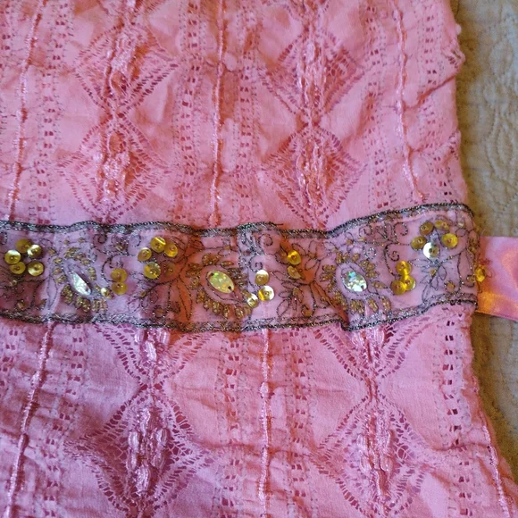 Vintage Y2K Pink Lace Beaded Sequin Fairy Corset Belted Top Sz S To M - Picture 4 of 9